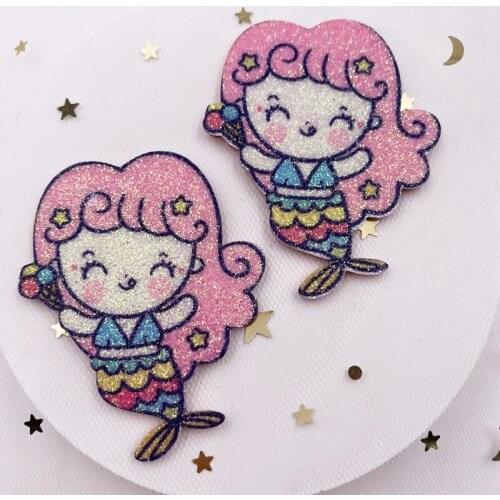 New 6pcs Felt Fabric Paillette Rainbow Glitter Mermaid Applique Wedding DIY Sewing Patch Hair Bow Accessories DIY Craft Supplie