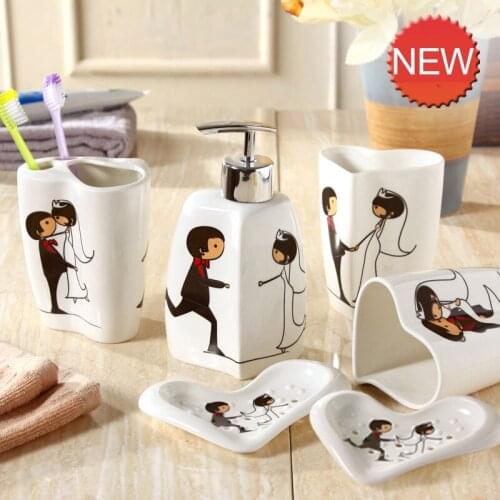 6pcs set Household Wash brush cup, Liquid Soap Dispensers, Soap Dishes European ceramic bathroom set accessories