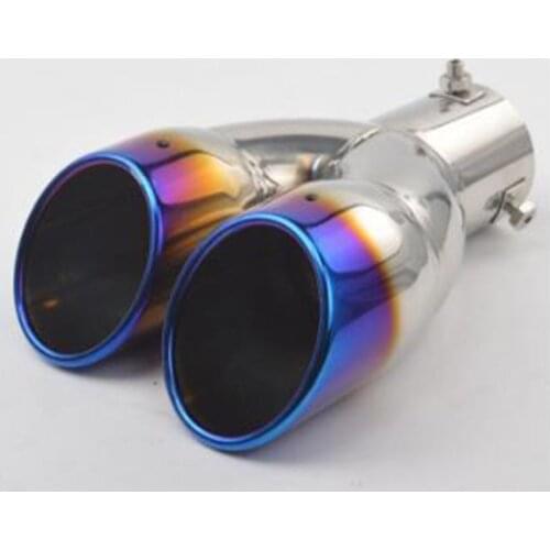 63mm car double outlet stainless steel chrome-plated car exhaust muffler tube one out two roasted blue paragraph tail throat