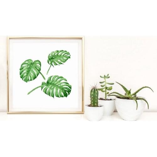 Watercolor Tropical Plant leaf Canvas Art Print Square Poster, Tropical Plant leaf Wall Pictures for Home Decoration Wall Decor