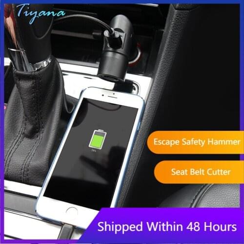 Multifunctional Dual USB Car Charger Emergency Escape Broken Window Hammer Seat Belt Cutter Rotatable Mobile Phone Car Charger