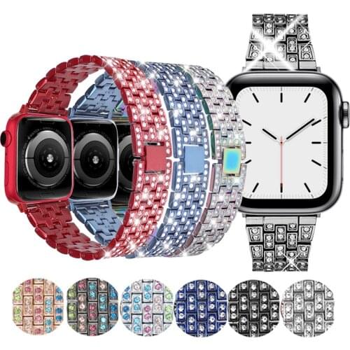 Fashion Luxury Woman Colourful Rhinestone Jewelry Bracelet For Apple Watch Strap 38mm 40mm 42mm 44mm Steel iWatch Band 4 5 6 SE