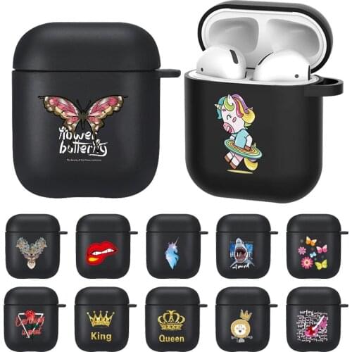 Cartoon Black Cases for Apple Airpods 1 Gen/Airpods 2 Gen Soft Silicone Bluetooth Earphone Cases Matte Headphone Accessories