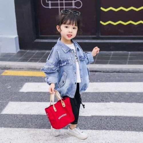 Long Style Denim Jacket for Baby Girls Autumn Full Sleeve Ruffle Children Cardigan Jean Coat Kids Outerwear Clothes 24M-6T