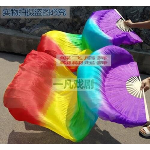 Kids Adults Hand-Made dyed Silk Bamboo Ribs Fan Veil for Belly Dance Colorful Oriental Dance Silk Fan Veils 1.8*0.9m 1pair/2pcs