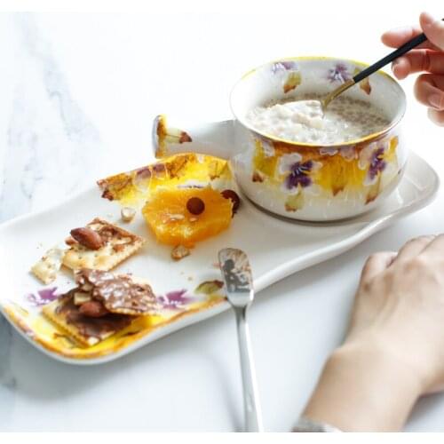 Purple Large Flower Underglaze Ceramic Breakfast Bowls Cereal Bowl Salad Bowl Combination Two Sets Of A Human Food Couple Sets