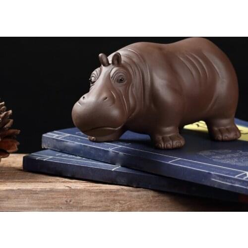 Purple Clay Sand Hippo Tea Pet Ornaments Boutique Lucky Can Raise Ceramic Tea Set Tea Ceremony Accessories Feng Shui