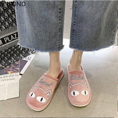 IF IFOND Unisex Indoor Floor Bedroom Lovers Couple Plush Shoes Women Winter Warm Home Slippers Cartoon Cat Non-slip Shoes
