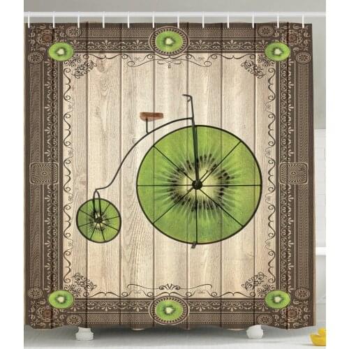 Kiwi Bicycle Vintage Wooden Tropical Fruit Innovational Decorative Bathroom Collection Lover Shower Curtain Bathroom Curtains
