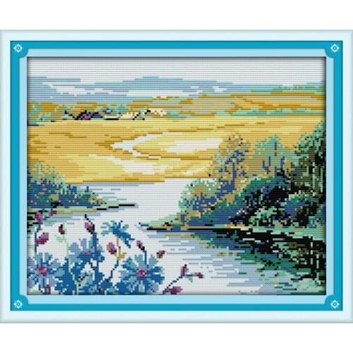 Beautiful spring season cross stitch kit landscape14ct 11ct count printed canvas stitching embroidery DIY handmade needlework