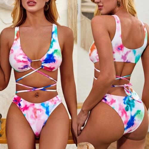 Swimsuit Two Piece Hot Stamping Swimwear Girls Beachwear Bathing Suit High Waist Beach Swimsuit bandeau Padded Bra Bathing Suit