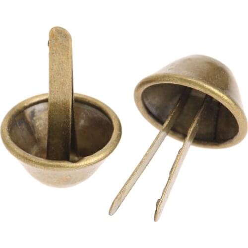 100pcs Brass Nails 15mm Bucket Tacks Double Feet Pins 2-feet Studs Iron Antique Furniture Decorative Jewelry Box Nail Bags