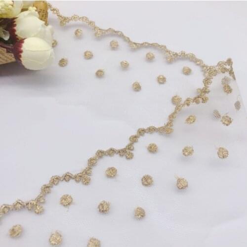 Hot New 2 Meters Gold Lace Ribbon Mesh Handicrafts Embroidered Net Lace Trim Fabric Ribbon DIY Sewing Skirt Accessories