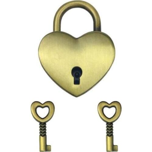 2 Keys Mini Heart Shape Padlock Vintage Antique Style Gym Lock Metal Lock For Valentines Travel Wedding Jewelry Box Diary Book