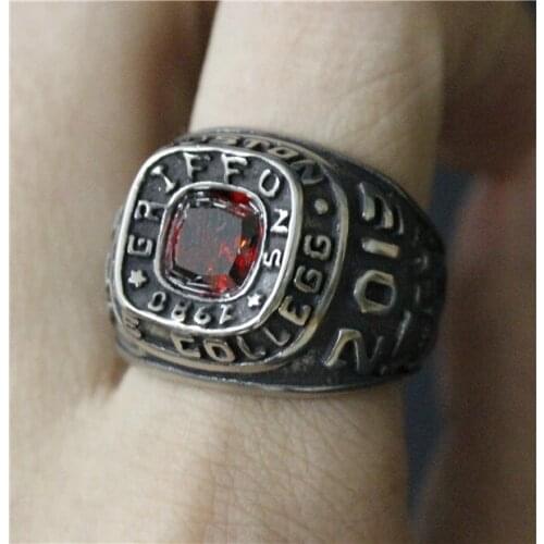 Size 7-13 Cool Fashion United States Navy Red Stone Soldier Ring 316L Stainless Steel Man Biker Ring