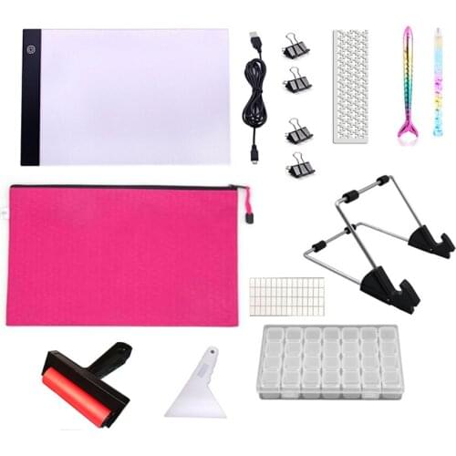 5D Diamond Painting Tools Accessories Kits Roller pen,A4 LED Light Pad Detachable Stand and Clips,Diamond mosaic ruler Box sets