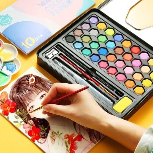 36 Color High Quality Solid Pigment Watercolor Paints With Water Color Portable Brush Pen For Professional Painting Art Supplies
