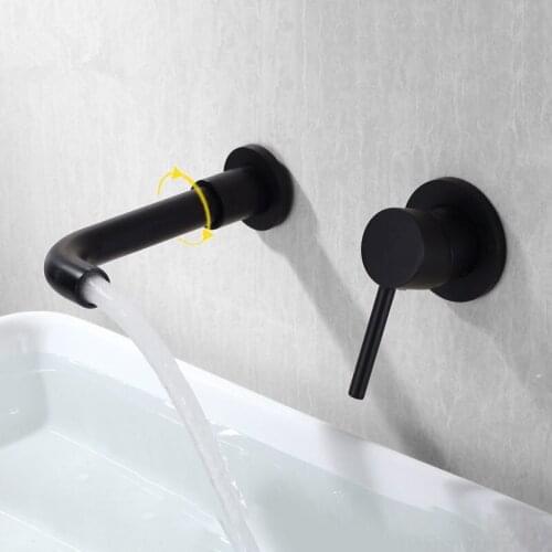 Matte Black Brass Wall Mounted Basin Faucet Single Handle Bathroom Mixer Tap Hot Cold Sink Faucet Rotation Spout Brushed Gold