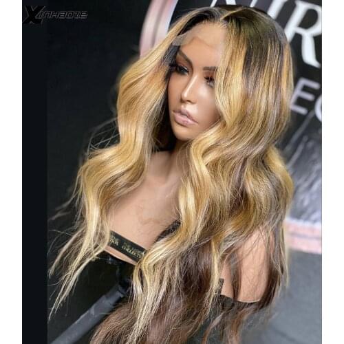 Natural Wave Lace Front Human Hair Wigs Pre Plucked Ombre Honey Blonde Brown Highlight Wig Malaysian Remy 5*5 Silk Top Lace Wigs