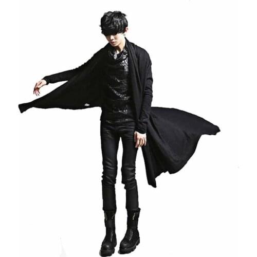 2020 New Fashion Irregular Black Trench Gown Hip Hop Mantle Cardigan Outerwear Personalized Novelty Long Cape Cloak Costumes