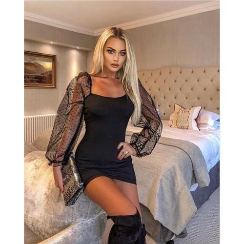 New Arrival Womens Mesh Sheer Bodycon Mini Dress Long Sleeve Party Cocktail Clubwear