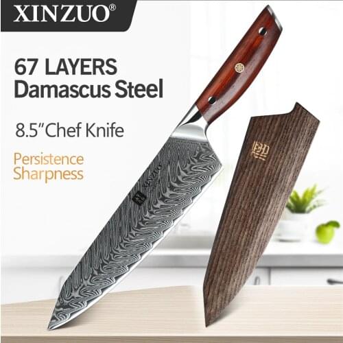 XINZUO 8.5'' in Chef Knife Damascus Japanese 67 Layer Kitchen Chef Knife Rosewood Handle Ultra Sharp VG10 Stainless Steel Knives