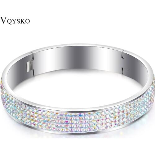 Wholesale Price AB Color Crystal Women Bangles Custom Jewelry Stainless Steel Jewelry Bangles With Crystals