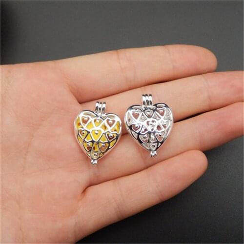 10pcs Silver Plated peach heart Cage Jewelry Making Supplies Copper Beads Cage Pendant Essential Oil Diffuser Trendy Locket Gift
