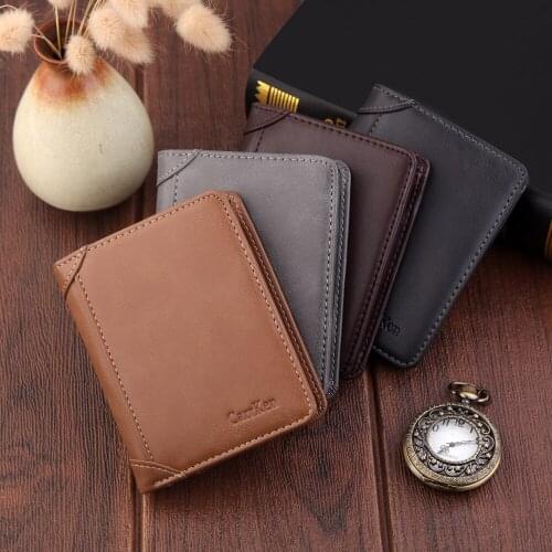 Tri-fold Mens Wallet Genuine Leather Cross Short Wallet Card Holder Coin Purses Small Male Wallets Retro Crazy Horse Leather