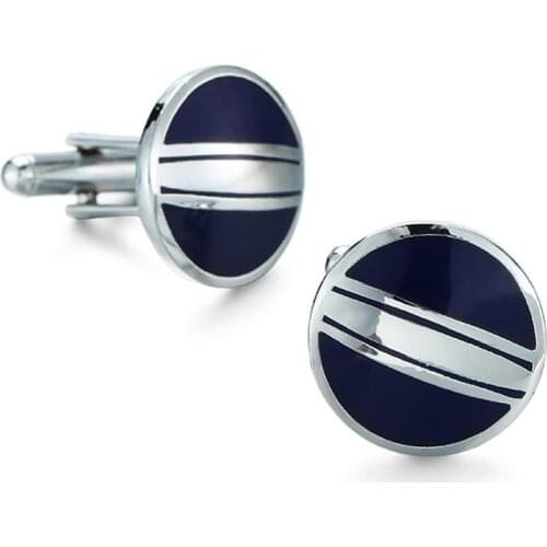 WN crazy promotion! Round dark blue enamel craft silvery striped Cufflinks fashion accessories men French Cufflinks