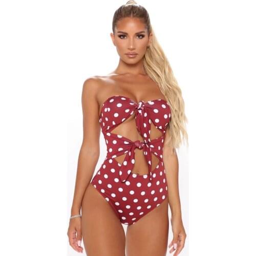 Female Polka Dot Print Swimsuits Sleeveless Monokini Summer Swimwear for Women Swimming