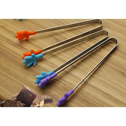 1PC Stainless Steel Silicone Tongs For Barbecue Party Bar BBQ Clip Bread Food Ice Clamp Ice Tong Kitchen Tool Accessories NE 005