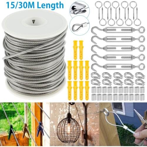 15M/30M Stainless Steel PVC Coated Flexible Wire Rope Soft Cable Transparent Stainless Steel Clothesline Set Home Accessories