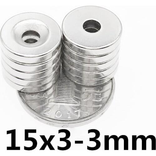 30/50/100pcs 15x3-3/4/5mm Neodymium Magnets Disc 15x3 mm Hole3/Hole4/Hole5mm Minor Diameter Magnet Round Countersunk Magnetic
