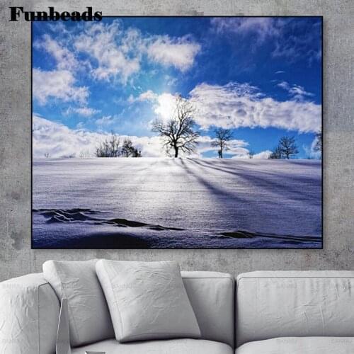 5D DIY Diamond embroidery Winter snow sunrise landscape 3d diamond painting Cross Stitch full drill square Rhinestone kit FF888