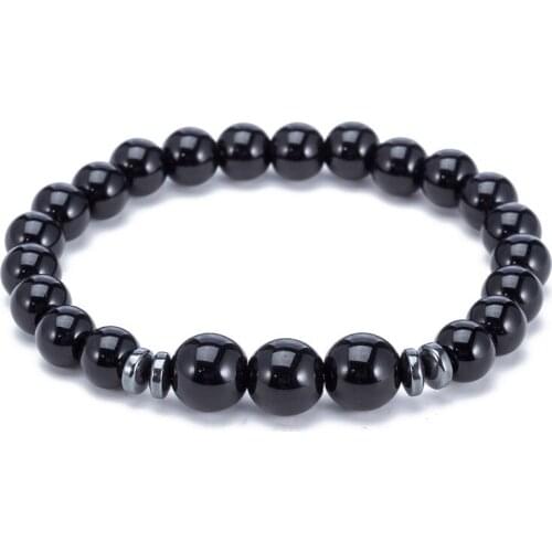 8mm Natural Stone Charm Mens Bracelet Tiger Eye Black Bead Bracelet Elastic Rope Vharm Female Yoga Jewelry Pulseras