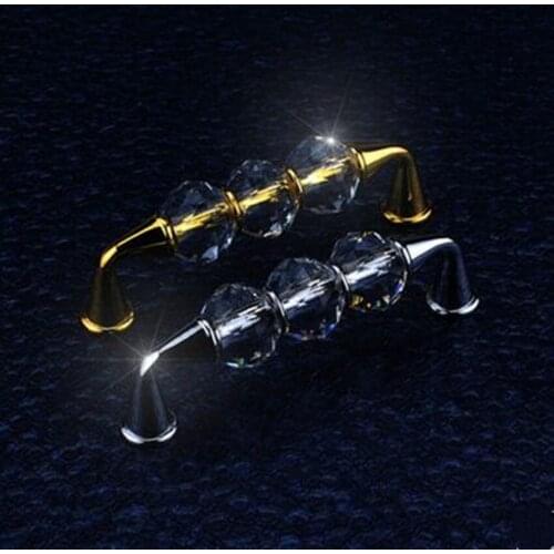 96mm modern fashion deluxe glass crystal furniture decoration handles shiny silver drawer cabinet pull knob gold dresser handle