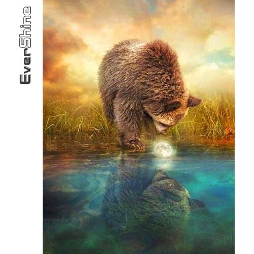 Evershine Diamond Embroidery Bear Rhinestone DIY Animal Diamond Painting Reflection Full Square Round Mosaic Sale Home Decor