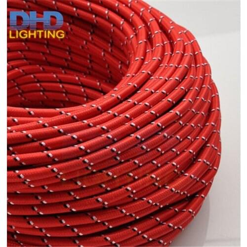 Free shipping 100meter 3 cores mixed red fabric wire 3*0.75mm vintage fabric electrical cable cord for edison lamp cloth cable
