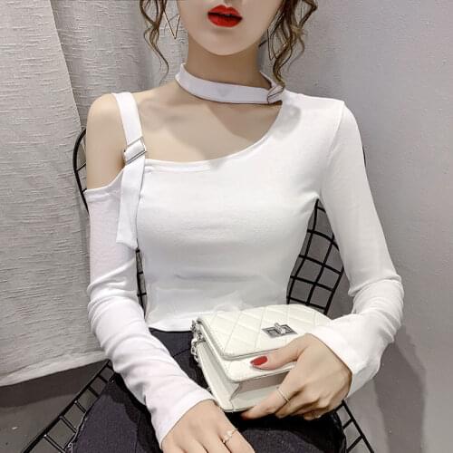 Blouse Women Womens Cotton Sexy Halter Autumn Slim Fit Long-Sleeved Shirts Top Blusas Ropa De Mujer