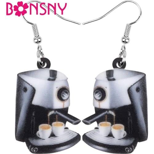 Bonsny Acrylic Coffee Machine Cup Earrings Drop Dangle Novelty Decoration Jewelry Accessory For Women Girls Teen Kid Charm Gift