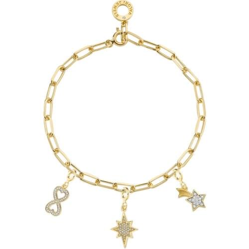Valori Jewels Infinity And Star, Zirconia Gemstone, Gold Plated, Sterling Silver Charm Bracelet