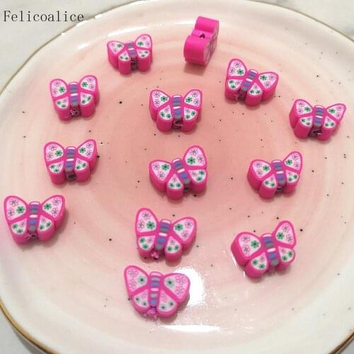 100pcs 10mm Multicolor Butterfly Shape Polymer Clay Spacer Beads For DIY Bracelet Necklace Jewelry Making Accessories