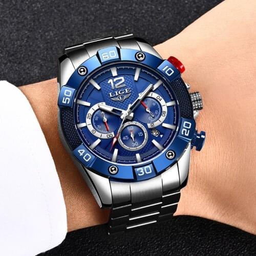 Reloj LIGE New Fashion Mens Watches Top Brand Luxury WristWatch Men Quartz Clock Blue Waterproof Chronograph Relogio Masculino