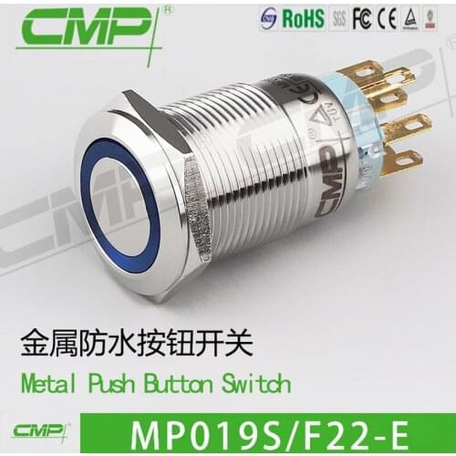 CMP 19mm Momentary Brass ChromePlate LED Push Button Switch With 2NO2NC Reset