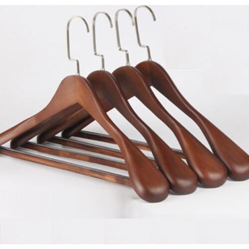 4 pcs/lot Solid Wood Coat Hangers Thickened Bold Suit Hanger with Broad Shoulder Wooden Clothing Hanging Hotel