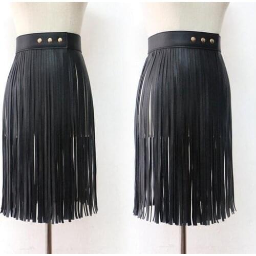 Long Fringed Skirt Ladies Belt Female Adjustable Skirt PU Leather Girdle Faldas Mujer Moda 2020 High Waist Skirt Womens