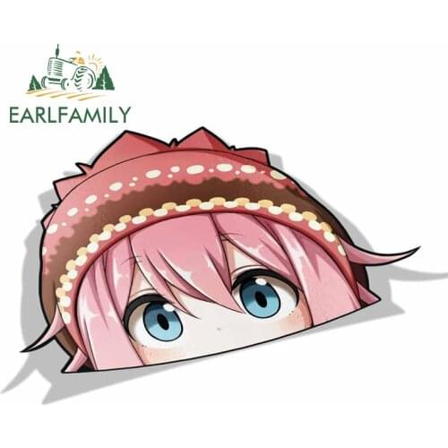 EARLFAMILY 13cm x 8.2cm for Nadeshiko Kagamihara Yuru Camp Peek Anime Big Head Vinyl Cartoon Car Sticker JDM Window Trunk Decal