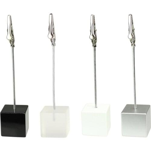 Hot Color Cube Stand Alligator Wire Photo Clip Memo Card Holder Table Wedding Party Place Favor Customized Gift Note Clamp