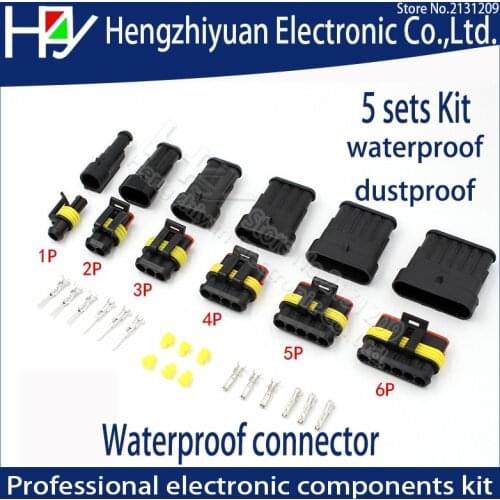 Hzy 2sets Kit 1P 2P 3P 4P 5P 6PIN Pins Way AMP Super Seal Waterproof Electrical Wire Connector Plug For Car Waterproof Connector
